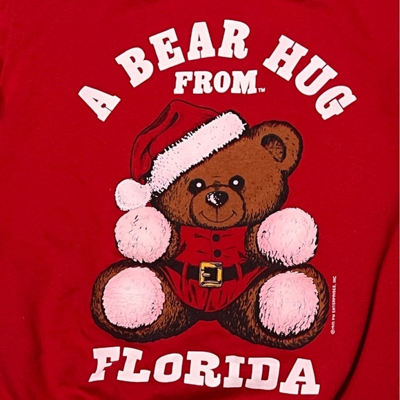 Vintage A Bear Hug From Florida Holiday Ugly Sweater Party Xmas Sweatshirt - Picture 2 of 5